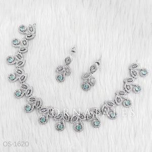 Mint Diamond Cut Necklace Set featuring Classic Bloom Cluster design with floral-inspired clustered motifs and diamond halos – Perfect for Bridal & Festive Look – Ornatales