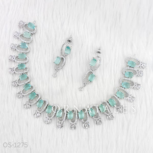 Mint Diamond Cut Necklace Set featuring rectangular block stones with twin diamond clusters – Ornatales
