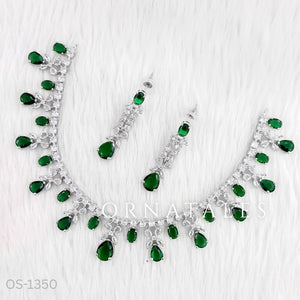 Emerald Green Diamond Cut Necklace Set featuring cascading teardrop stones and clustered diamond detailing – Ornatales