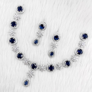 Royal Blue Diamond Cut Necklace Set with starburst motif and teardrop accents – Ornatales