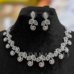 Pink Diamond Cut Necklace Set featuring Classic Bloom Cluster design with floral-inspired clustered motifs and diamond halos – Perfect for Bridal & Festive Look – Ornatales