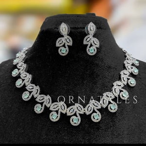 Mint Diamond Cut Necklace Set featuring Classic Bloom Cluster design with floral-inspired clustered motifs and diamond halos – Perfect for Bridal & Festive Look – Ornatales