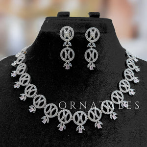 Pink Diamond Cut Necklace Set with interlinked round loops and pink droplet stones – elegant jewellery with matching earrings – Ornatales