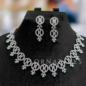 Mint Diamond Cut Necklace Set with interlinked round loops and droplet stones – elegant jewellery with matching earrings – Ornatales