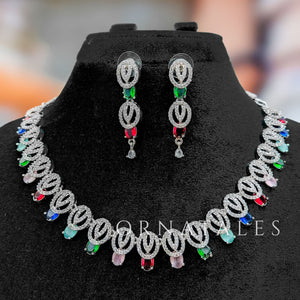 Multicolor Diamond Cut Necklace Set featuring spiral motifs with teardrop stones – Ornatales