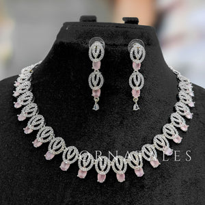 Pink Diamond Cut Necklace Set featuring spiral motifs with teardrop stones – Ornatales