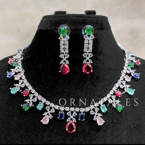 Multicolor Diamond Cut Necklace Set featuring cascading teardrop stones and clustered diamond detailing – Ornatales