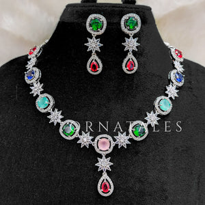 Multicolor Diamond Cut Necklace Set with starburst motif and teardrop accent – Ornatales