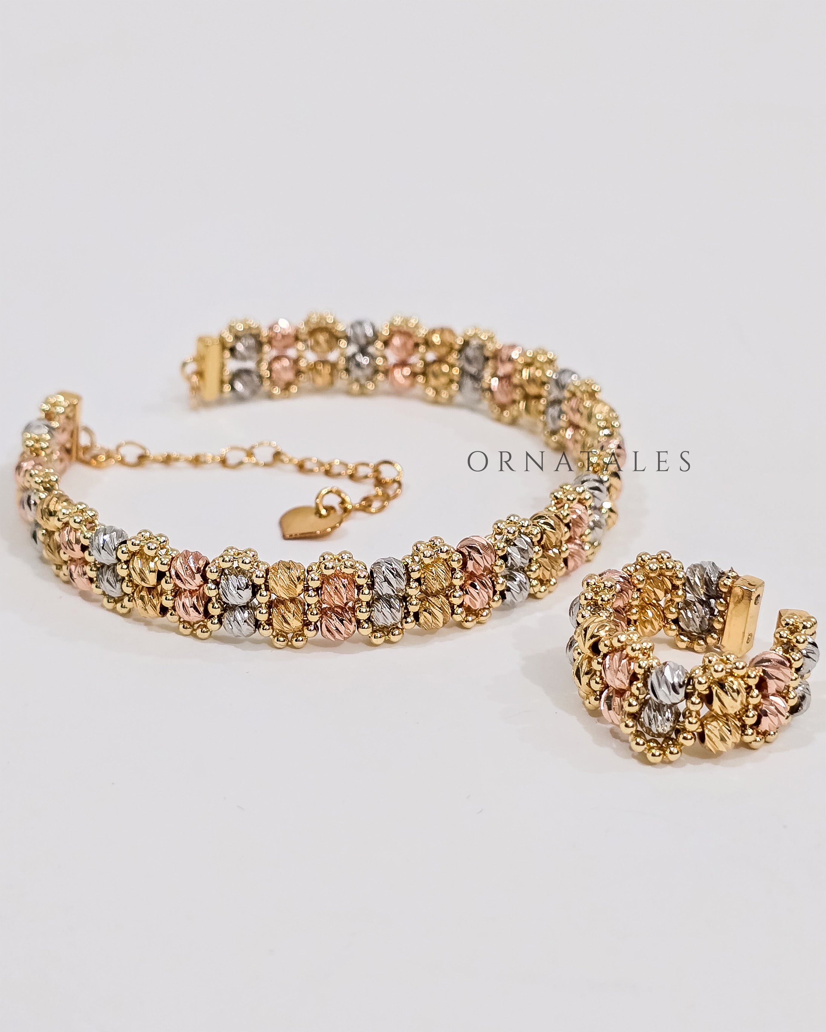 Clustered Beaded Bracelet Set – Triple Tone Dubai Gold Copy