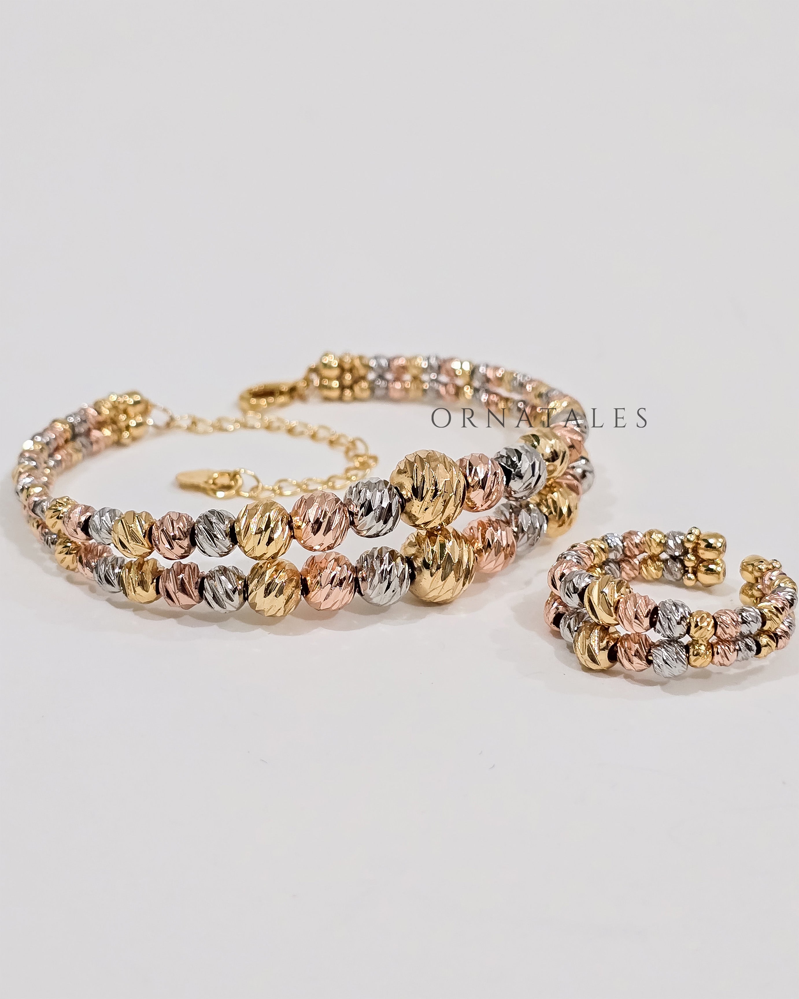 Triple Tone Beaded Bracelet Set – Dubai Gold Copy design