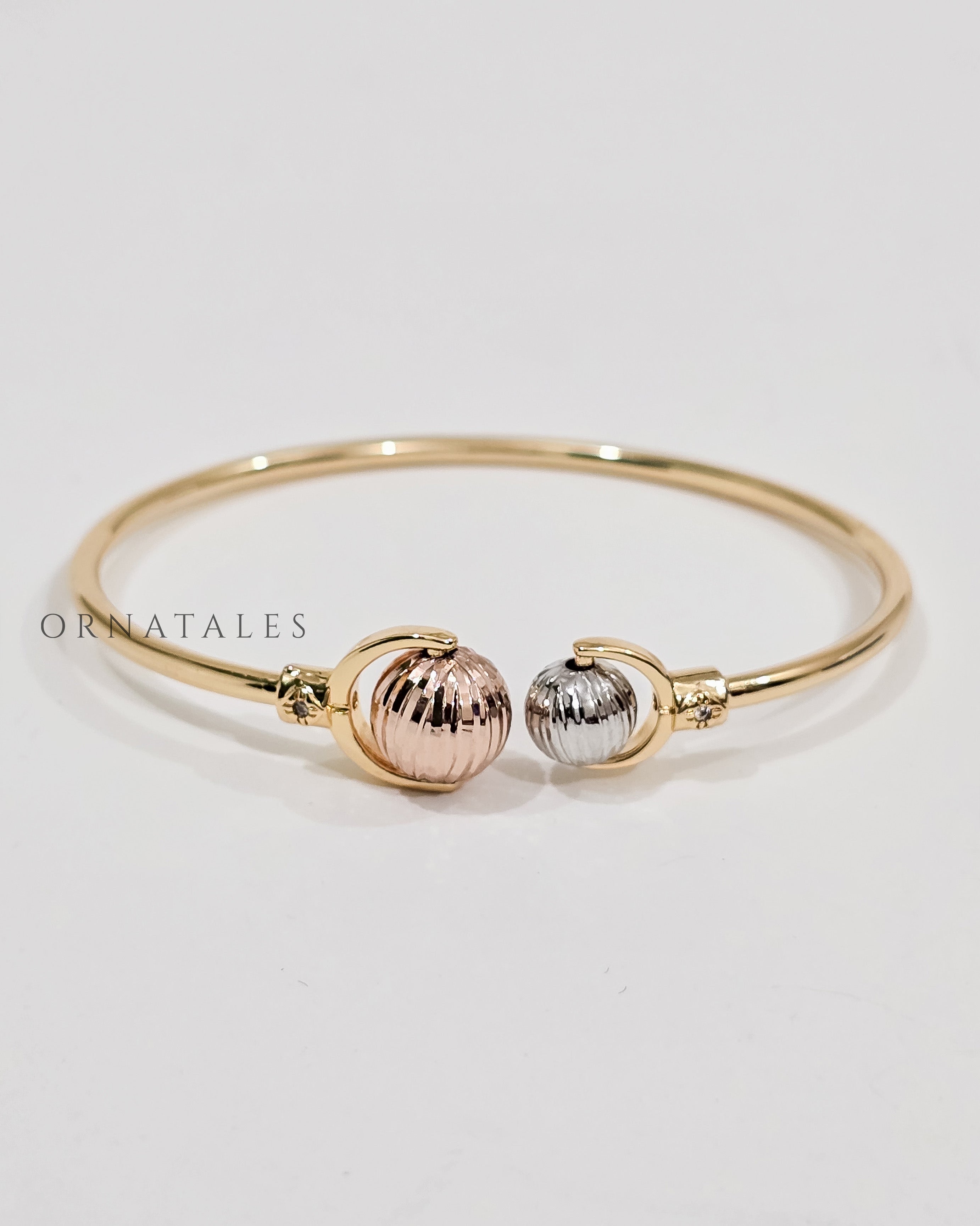 Dual Tone Globe Tip Open Bracelet – Dubai Gold Copy