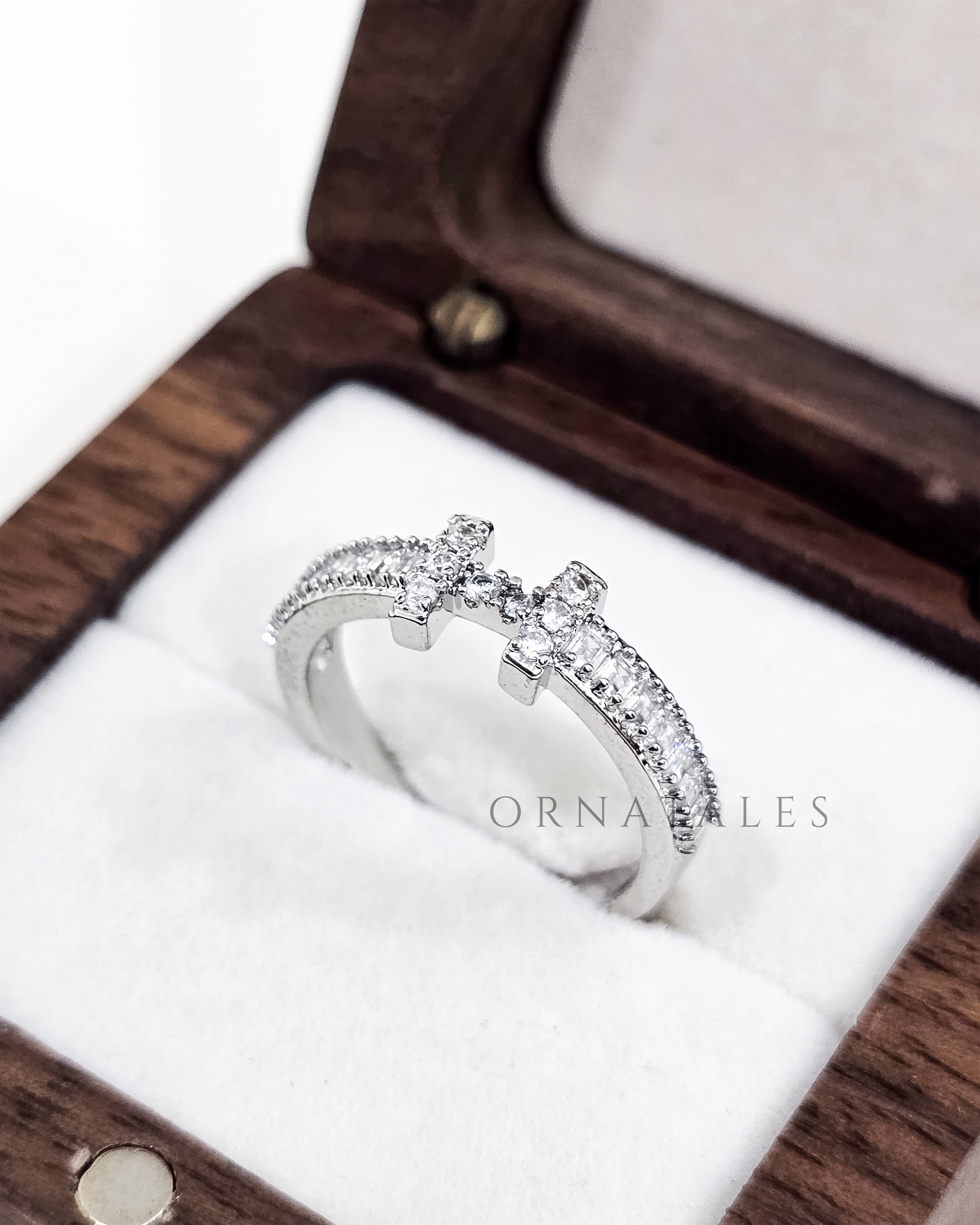 Double Band Cross Ring – Silver Finish 925 Sterling Silver