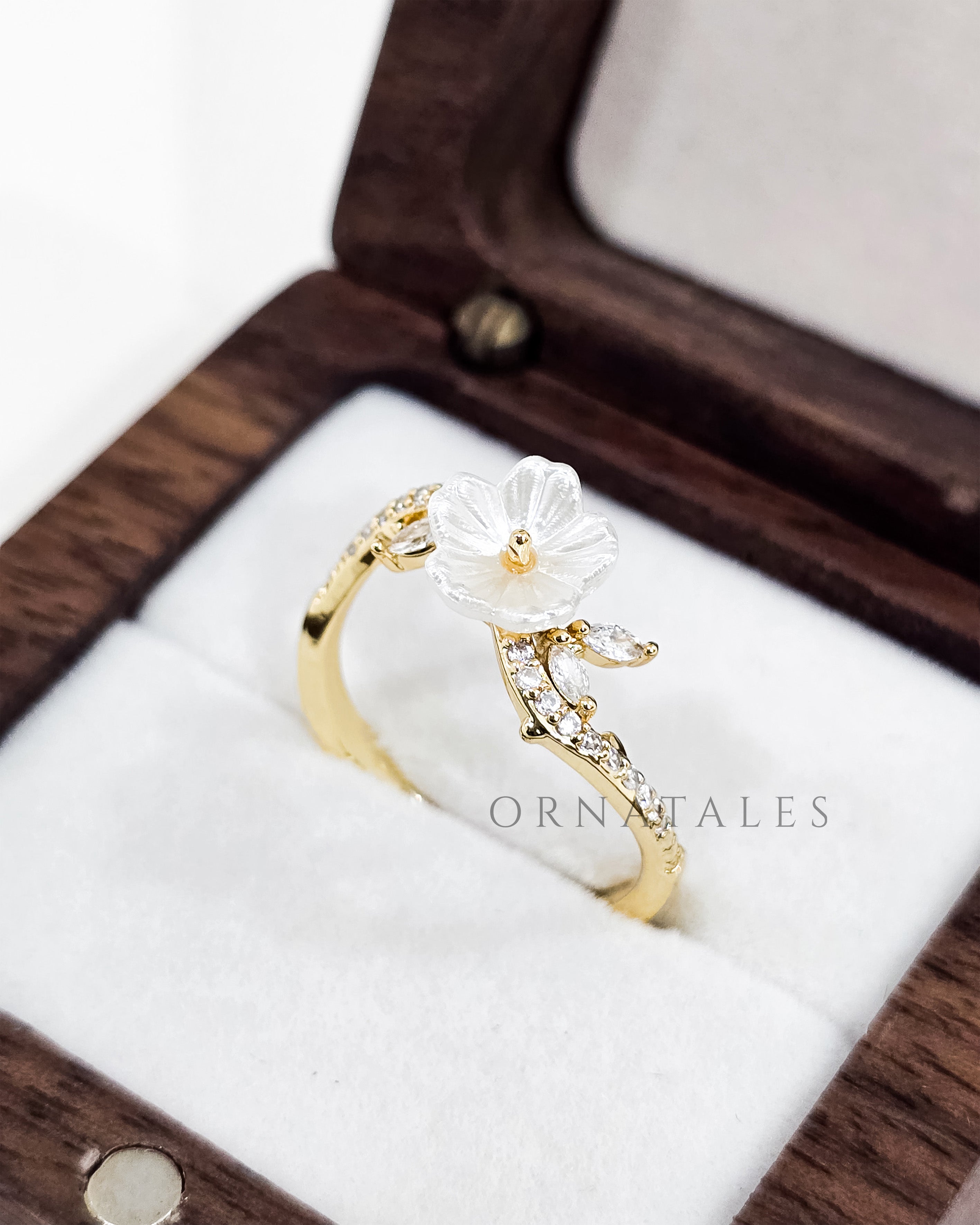 Flower & Leaf Ring – Gold Finish 925 Sterling Silver