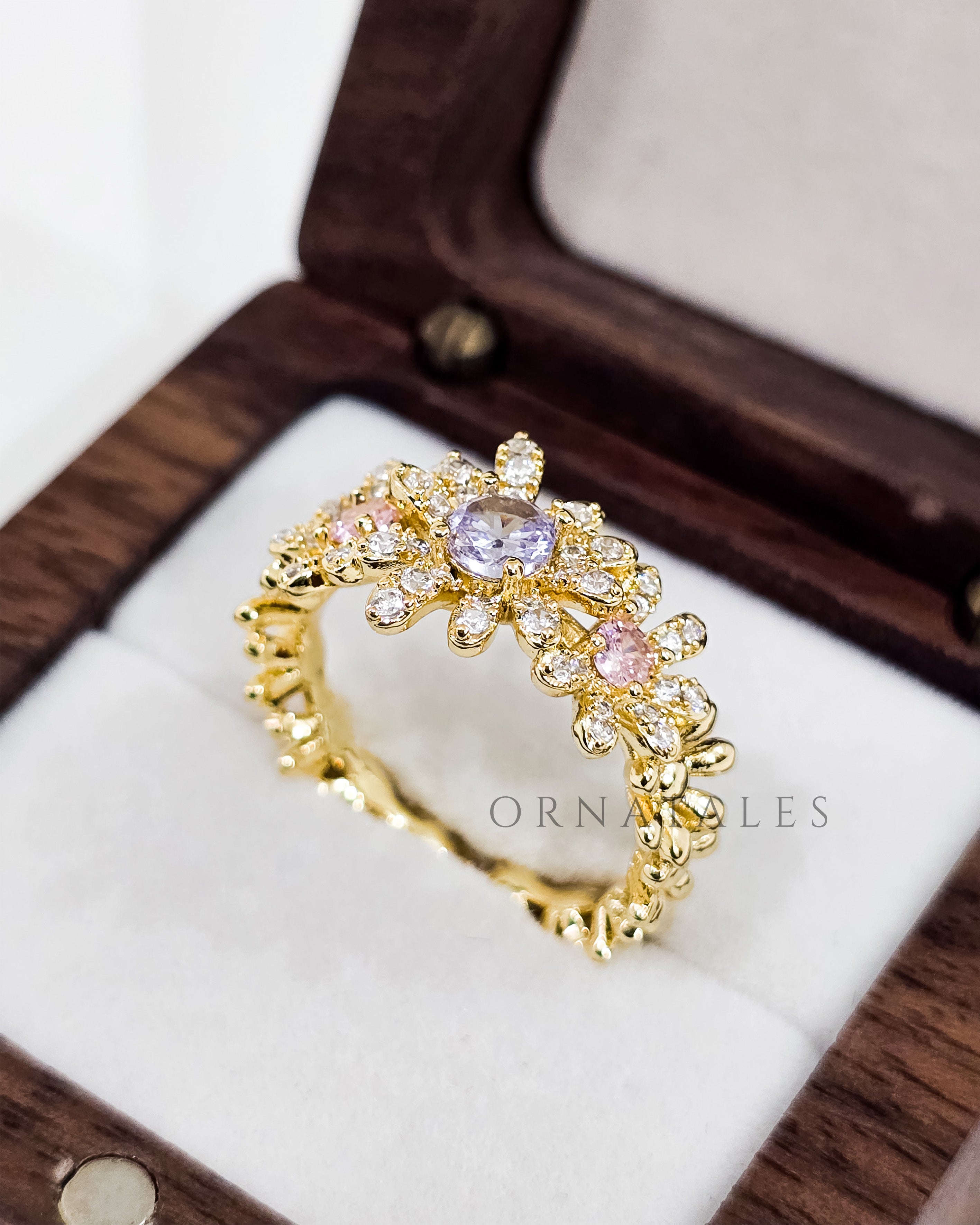Golden Blossom – 925 Sterling Silver Gold Floral Ring
