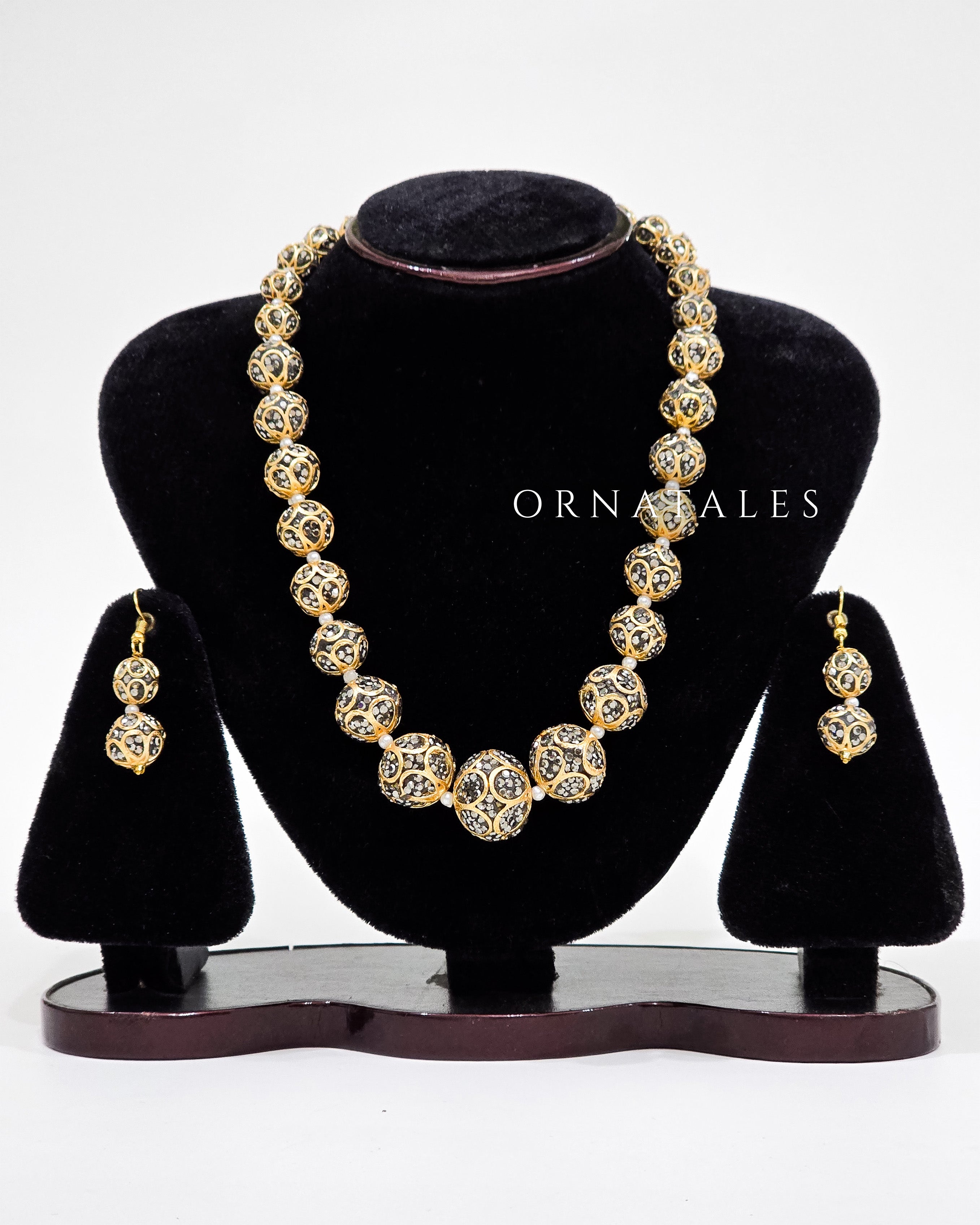 Rajlokkhi Black Stone Antique Ball Necklace Set – Ethnic Glam Jewellery