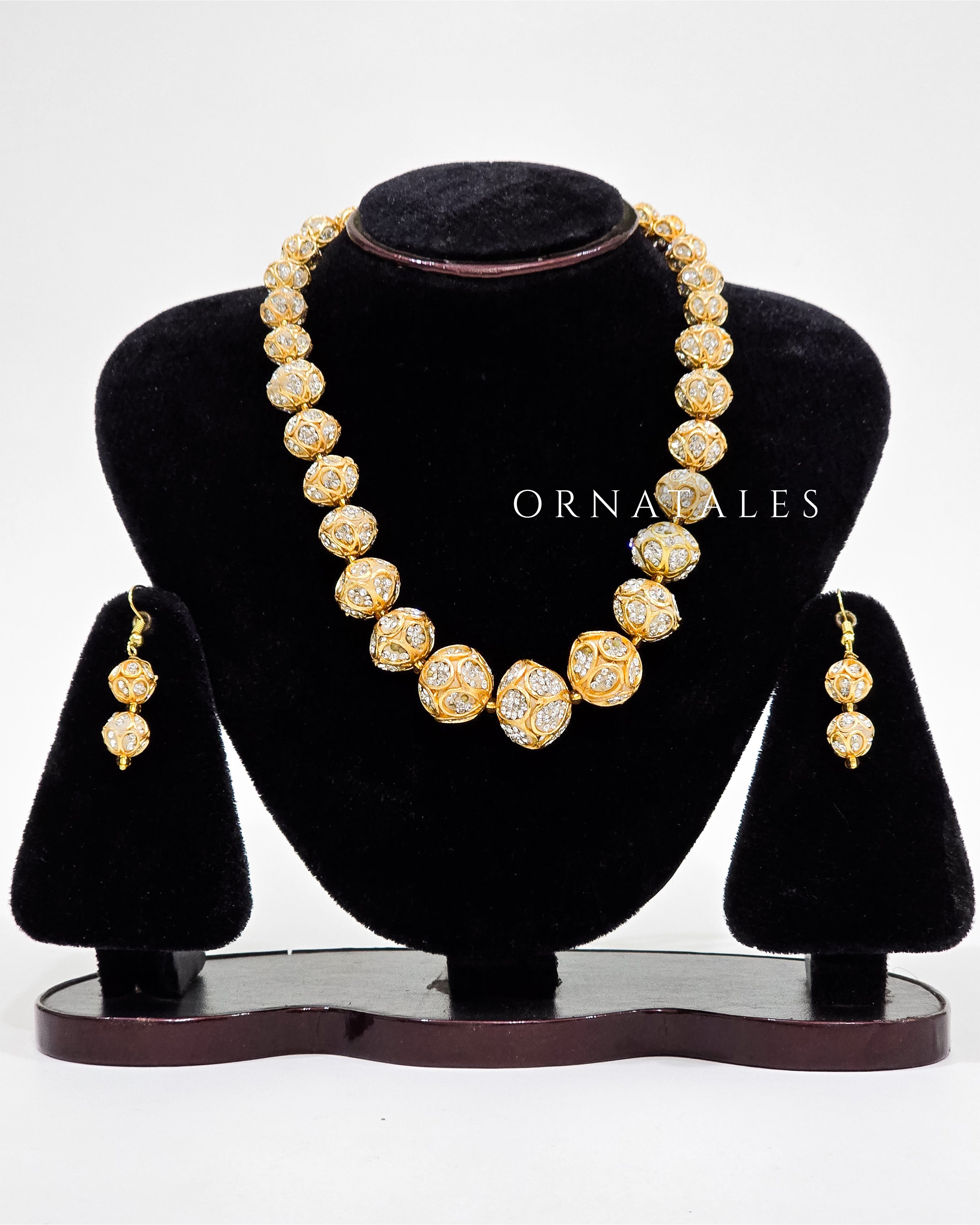 Rajlokkhi White Stone Antique Ball Necklace Set – Elegant Festive Jewellery