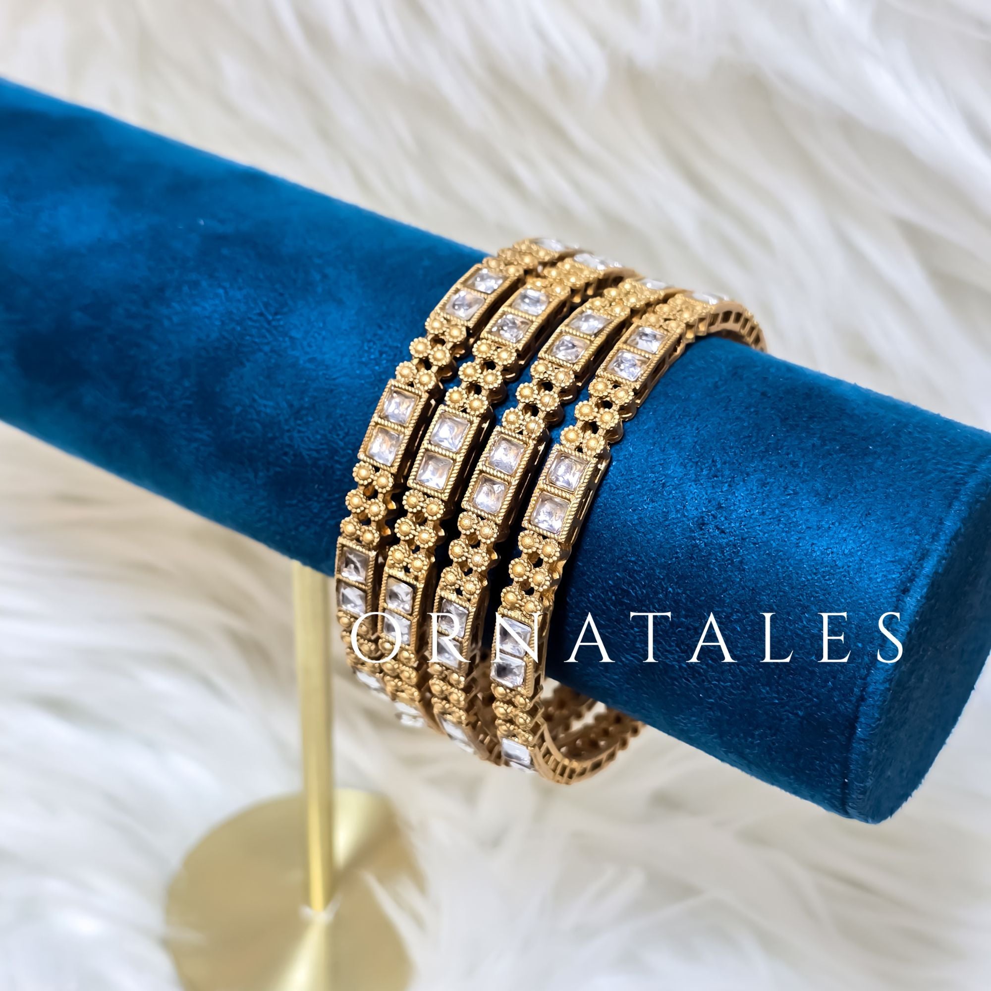 Matte Gold South Indian Bangles featuring Cubic Stone Geometric Design – Perfect for Festive & Royal Look – Ornatales