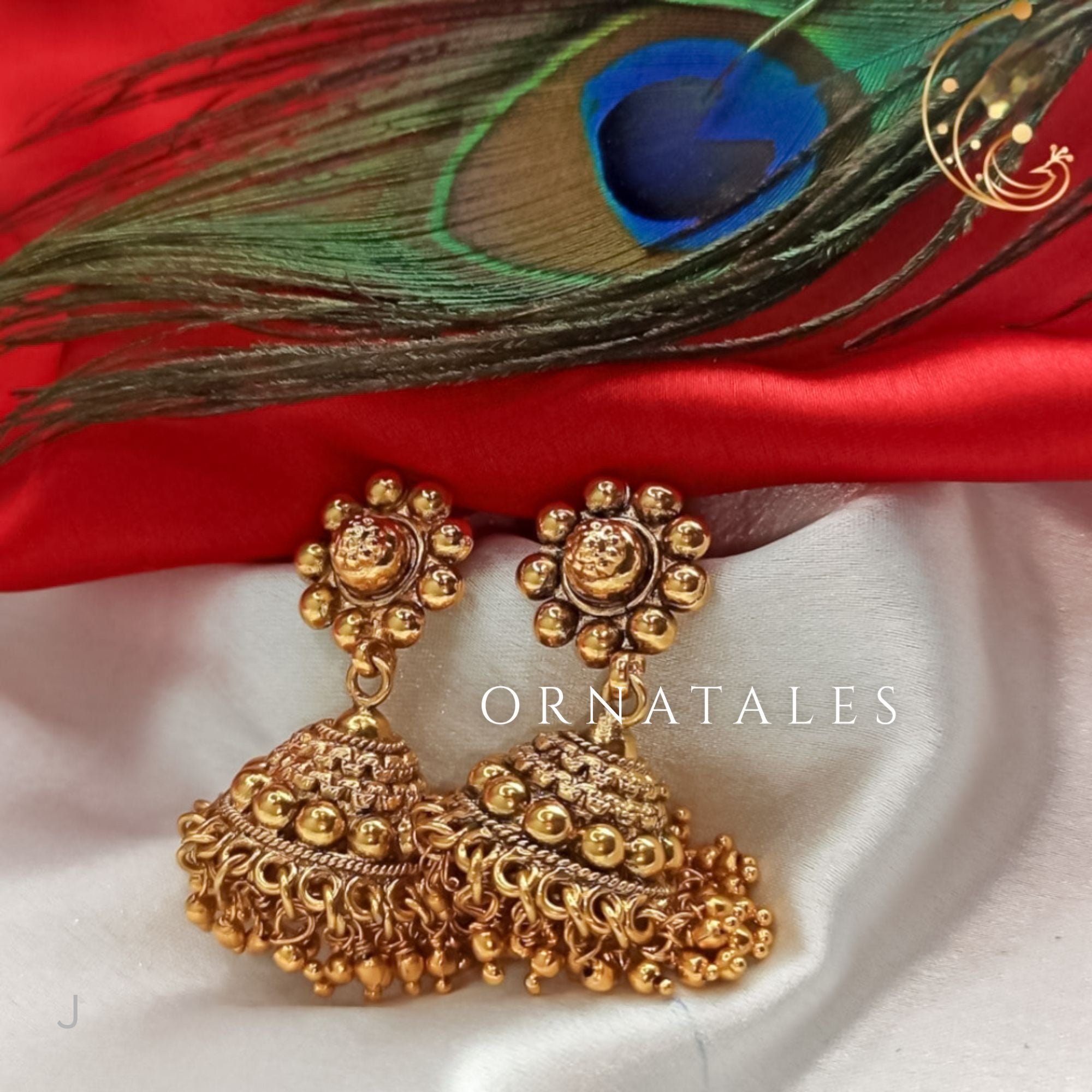 Golden Gajra necklace set handcrafted with layered golden ball beads in a traditional South Indian bridal style.
