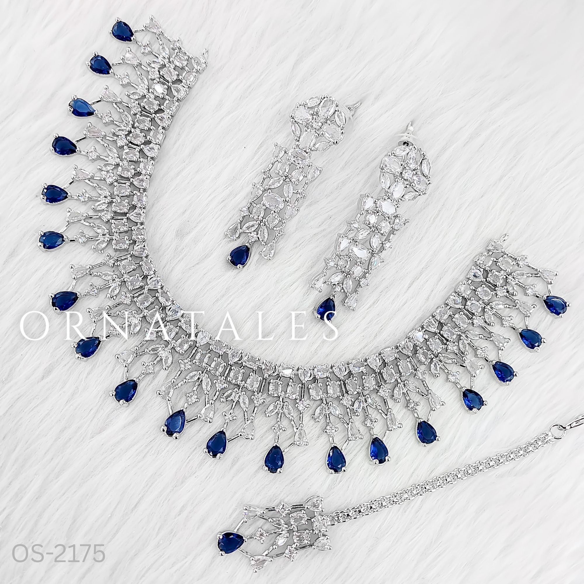 Royal Cascade Layered – Royal Blue Diamond Cut Necklace Set