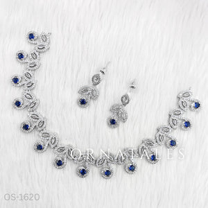 Royal Blue Diamond Cut Necklace Set featuring Classic Bloom Cluster design with floral-inspired clustered motifs and diamond halos – Perfect for Bridal & Festive Look – Ornatales