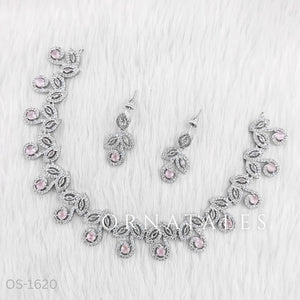 Pink Diamond Cut Necklace Set featuring Classic Bloom Cluster design with floral-inspired clustered motifs and diamond halos – Perfect for Bridal & Festive Look – Ornatales