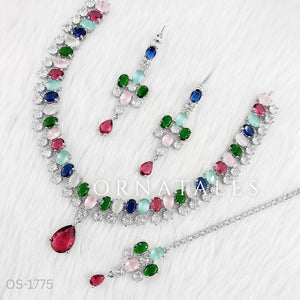 Multicolor Diamond Cut Chandelier Necklace Set with matching earrings and tikli – Ornatales