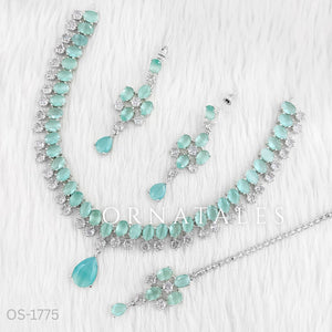 Mint Diamond Cut Chandelier Necklace Set with matching earrings and tikli – Ornatales