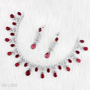 Ruby Red Diamond Cut Necklace Set featuring cascading teardrop stones and clustered diamond detailing – Ornatales