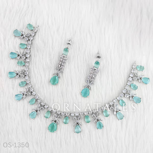 Mint Diamond Cut Necklace Set featuring cascading teardrop stones and clustered diamond detailing – Ornatales