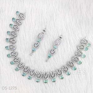 Mint Diamond Cut Necklace Set featuring spiral motifs with teardrop stones – Ornatales