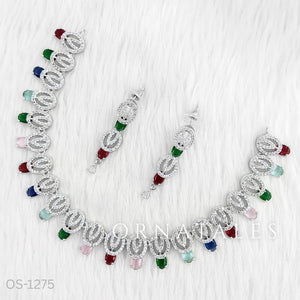 Multicolor Diamond Cut Necklace Set featuring spiral motifs with teardrop stones – Ornatales