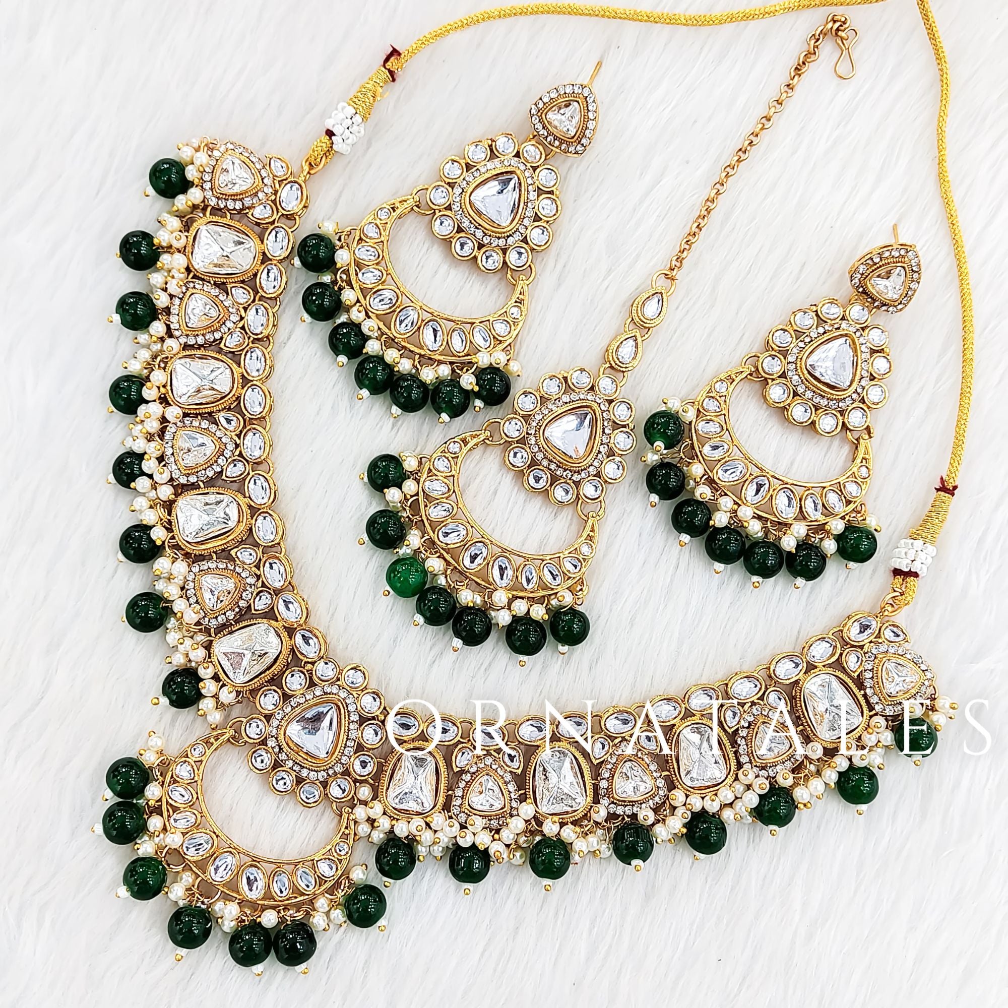 Emerald Green Kundan Necklace Set – Royal Chandbali Design