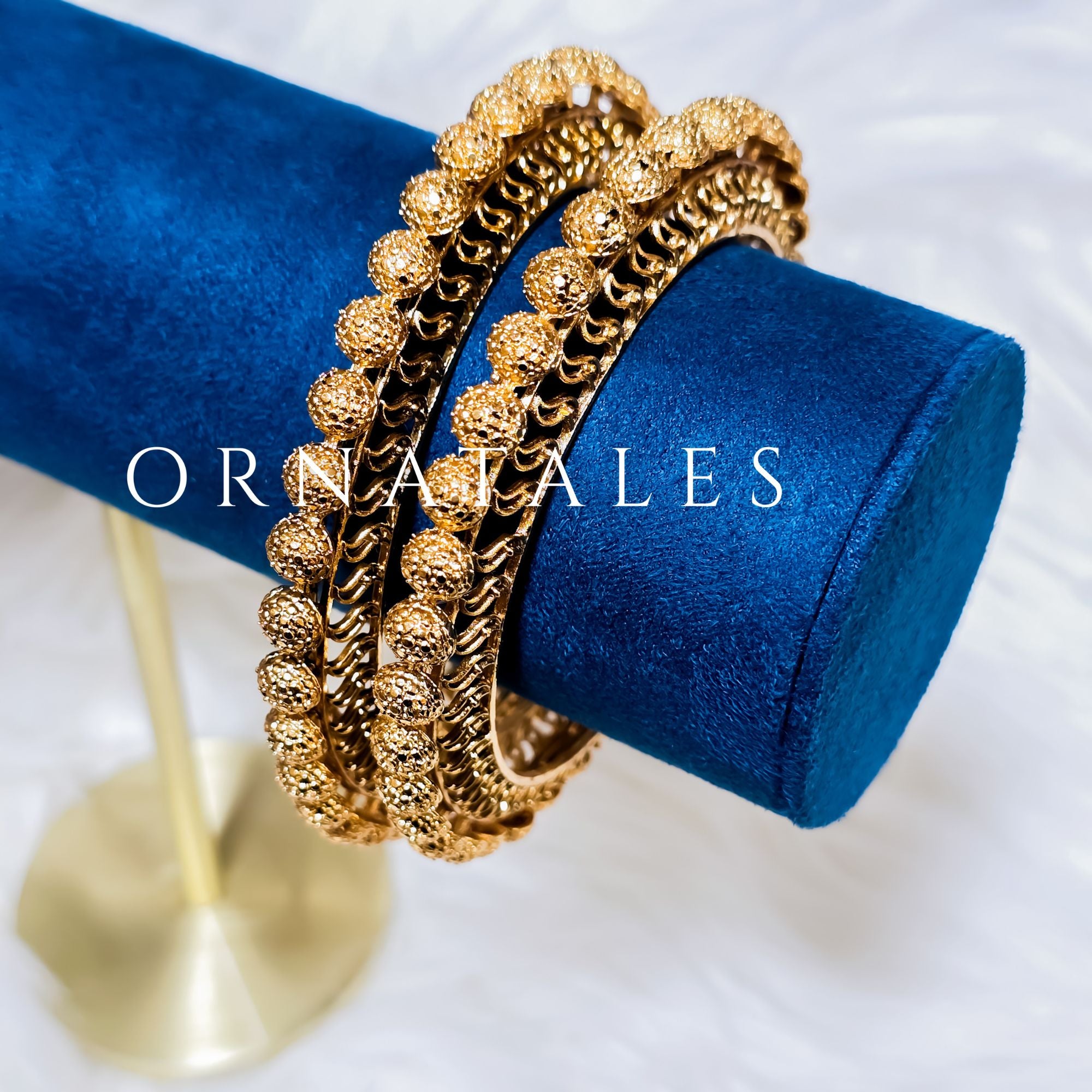 Matte Gold South Indian Bangles featuring Textured Bead Design with Fine Carving – Timeless Minimal Royal Look – Ornatales