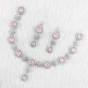 Pink Diamond Cut Necklace Set with starburst motif and teardrop accents – Ornatales