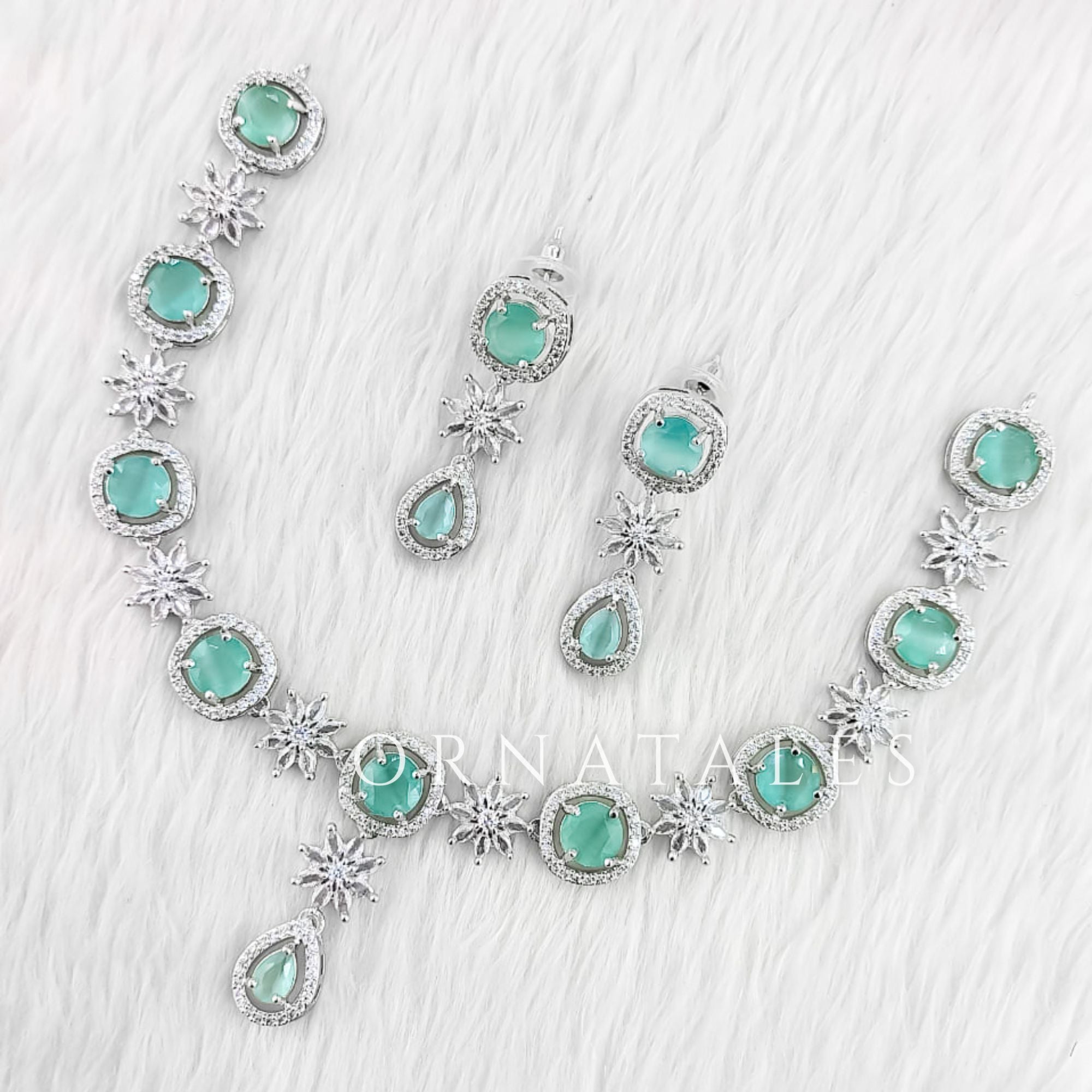 Mint Diamond Cut Necklace Set with starburst motif and teardrop accents – Ornatales