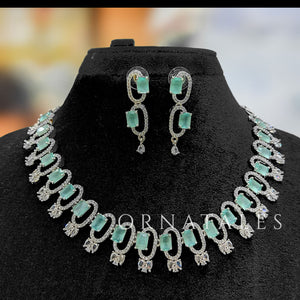 Mint Diamond Cut Necklace Set featuring rectangular block stones with twin diamond clusters – Ornatales