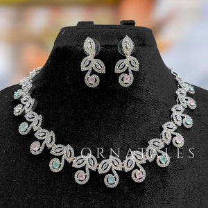 Pink & Mint Diamond Cut Necklace Set featuring Classic Bloom Cluster design with floral-inspired clustered motifs and diamond halos – Perfect for Bridal & Festive Look – Ornatales