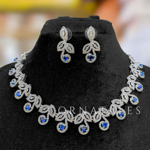 Royal Blue Diamond Cut Necklace Set featuring Classic Bloom Cluster design with floral-inspired clustered motifs and diamond halos – Perfect for Bridal & Festive Look – Ornatales