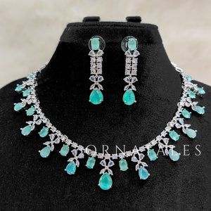 Mint Diamond Cut Necklace Set featuring cascading teardrop stones and clustered diamond detailing – Ornatales