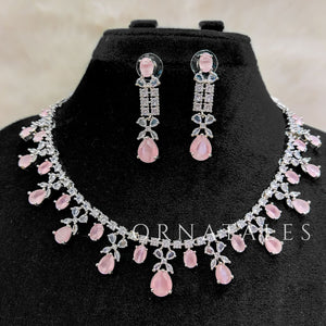 Pink Diamond Cut Necklace Set featuring cascading teardrop stones and clustered diamond detailing – Ornatales