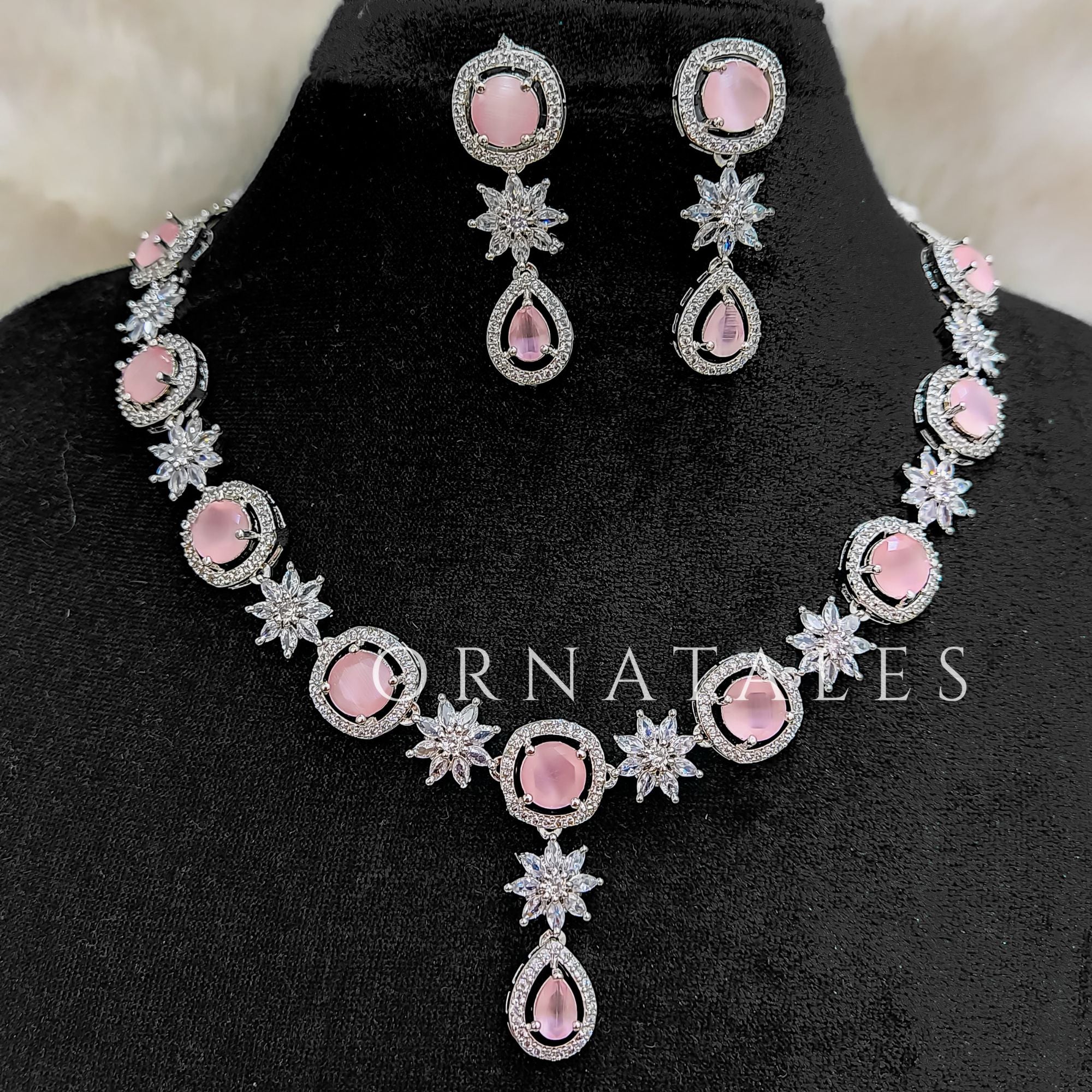 Pink Diamond Cut Necklace Set with starburst motif and teardrop accents – Ornatales