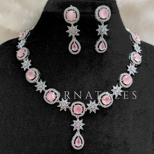 Pink Diamond Cut Necklace Set with starburst motif and teardrop accents – Ornatales