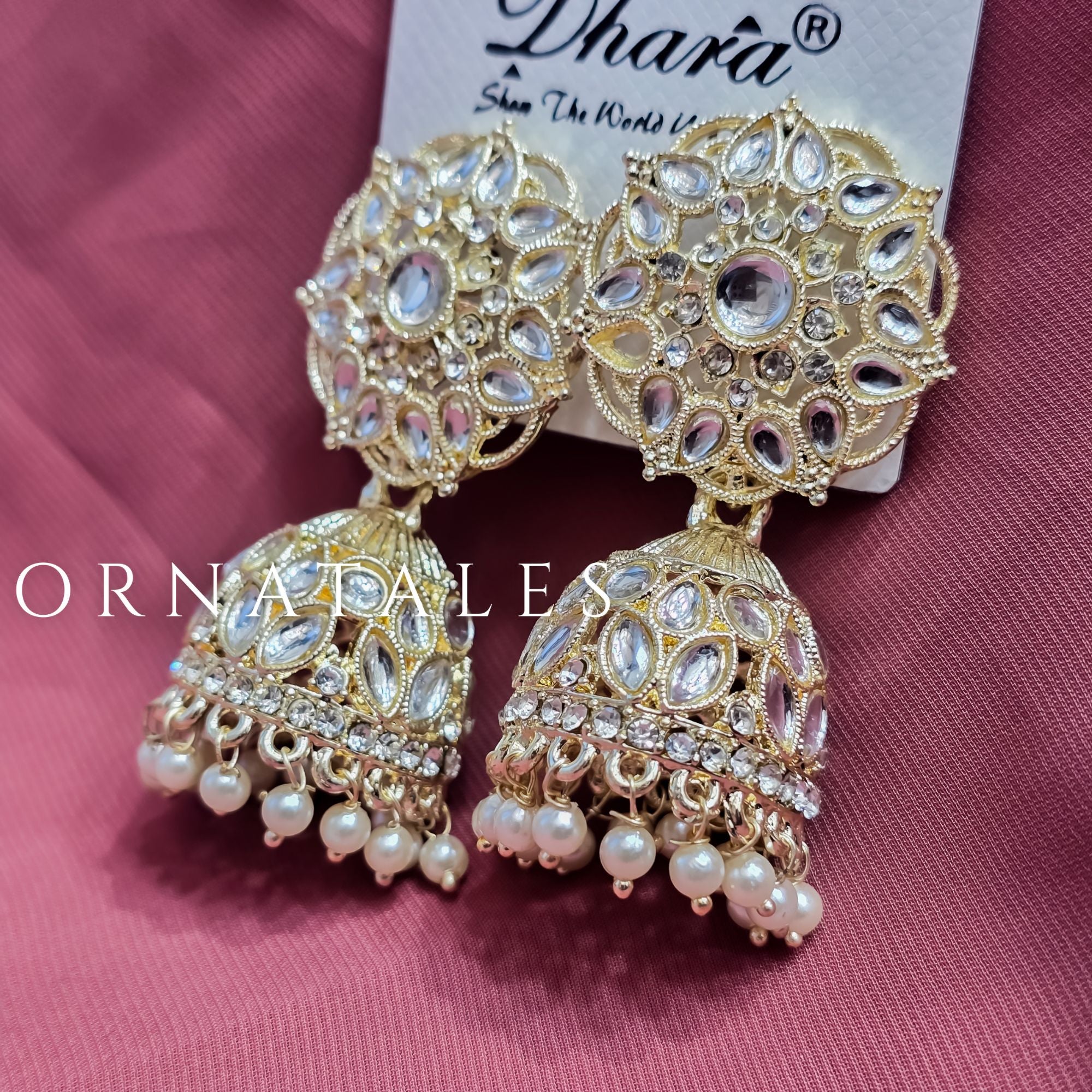 White Pakistani Jhumka Earrings featuring Multani Kundan design with Pearl Drops – Perfect for Bridal and Festive Look – Ornatales