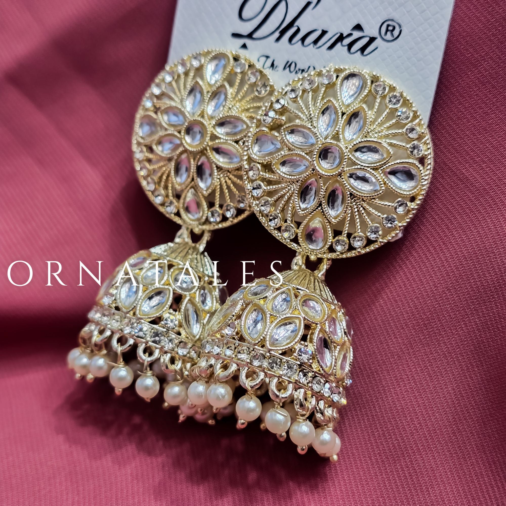 White Pakistani Jhumka Earrings featuring Multani Kundan design with Pearl Drops – Perfect for Bridal and Festive Look – Ornatales