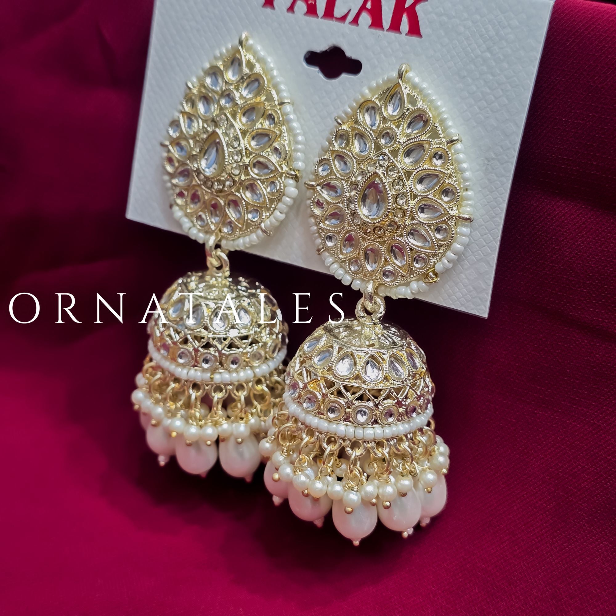 White Pakistani Jhumka Earrings featuring Multani Kundan design with Pearl Drops – Perfect for Bridal and Festive Look – Ornatales