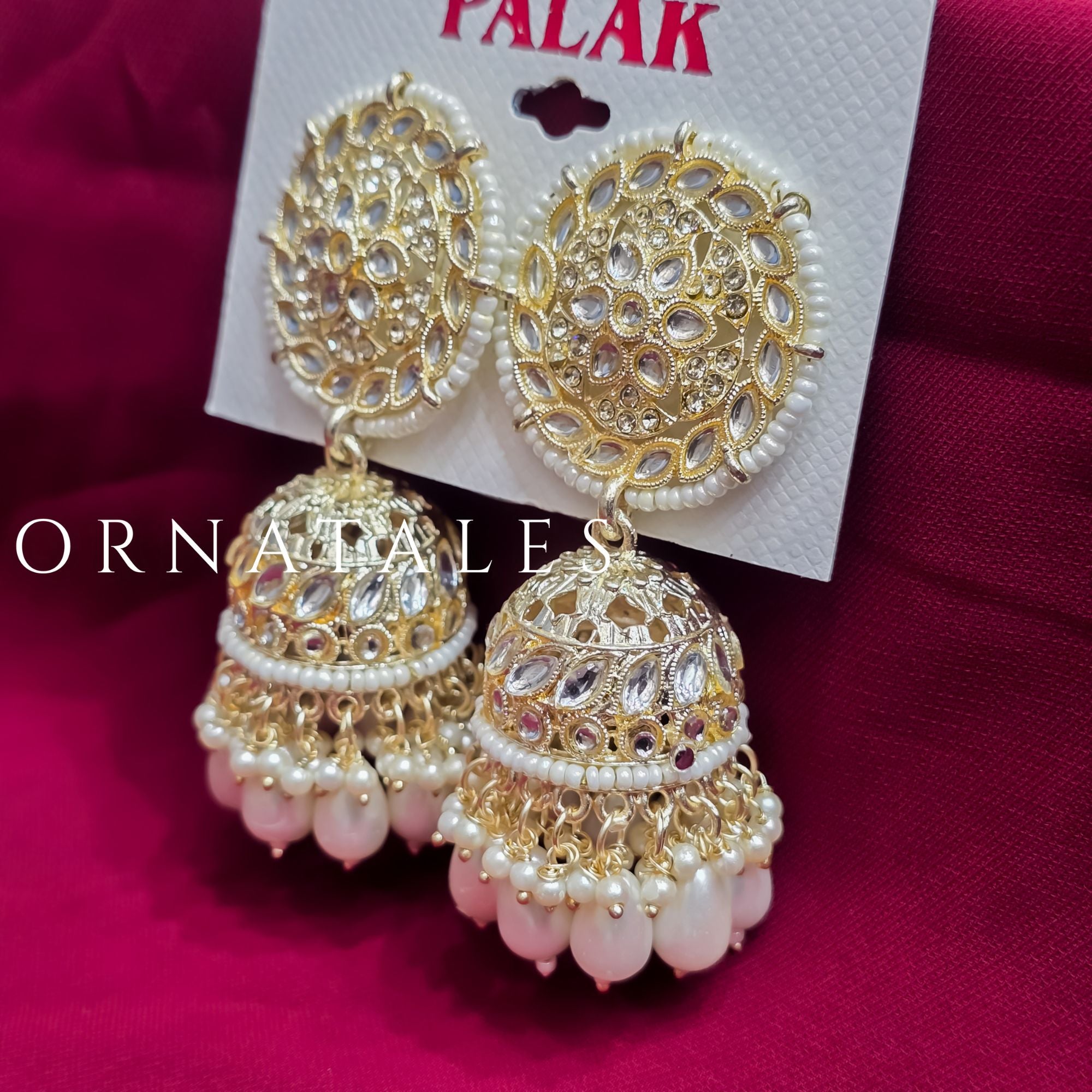 White Pakistani Jhumka Earrings featuring Multani Kundan design with Pearl Drops – Perfect for Bridal and Festive Look – Ornatales