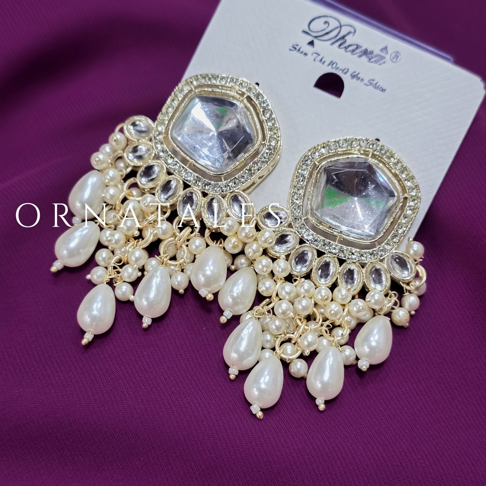 White Pakistani Chandbali Earrings featuring Multani Kundan design with Pearl Drops – Perfect for Bridal and Festive Look – Ornatales