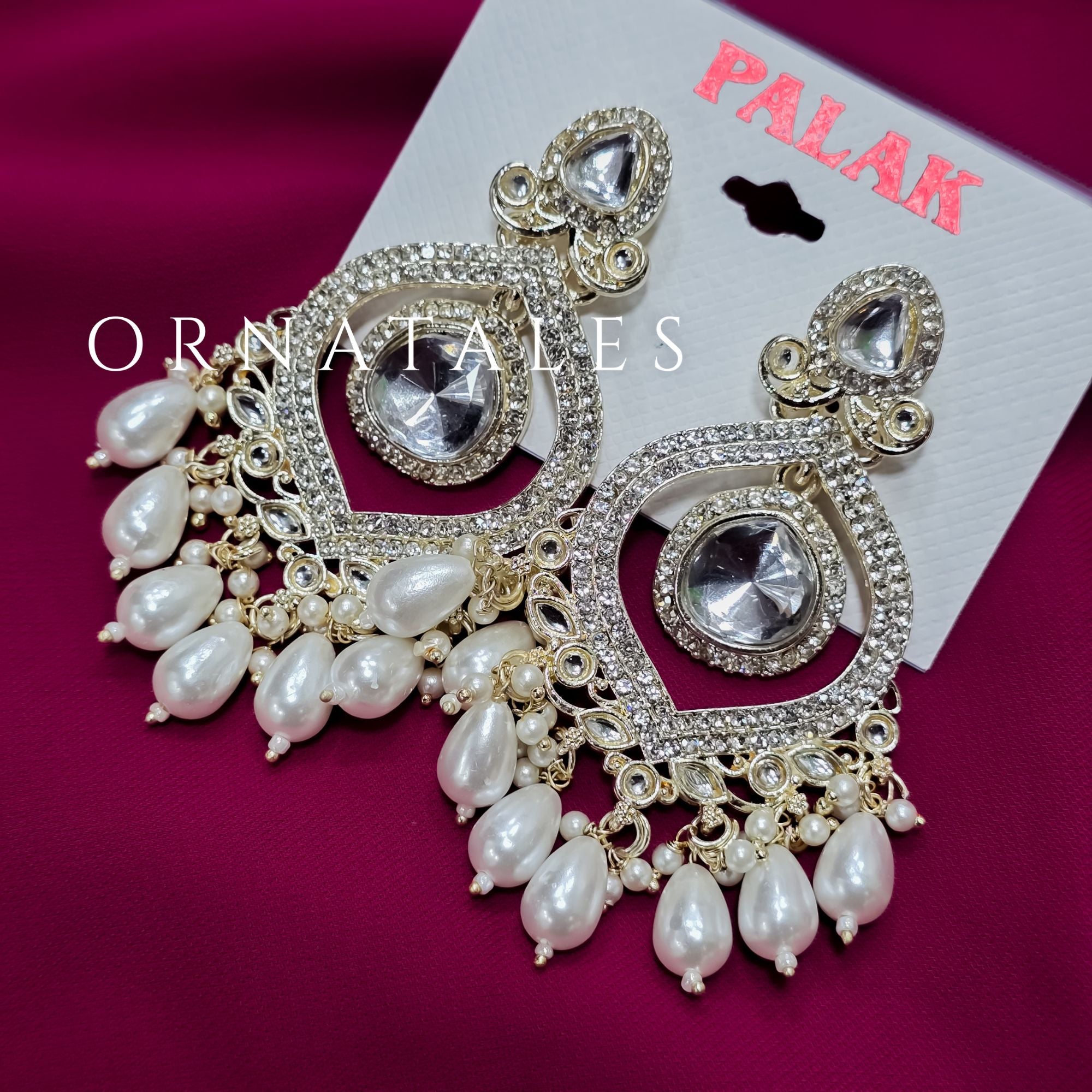 White Pakistani Chandbali Earrings featuring Multani Kundan design with Pearl Drops – Perfect for Bridal and Festive Look – Ornatales