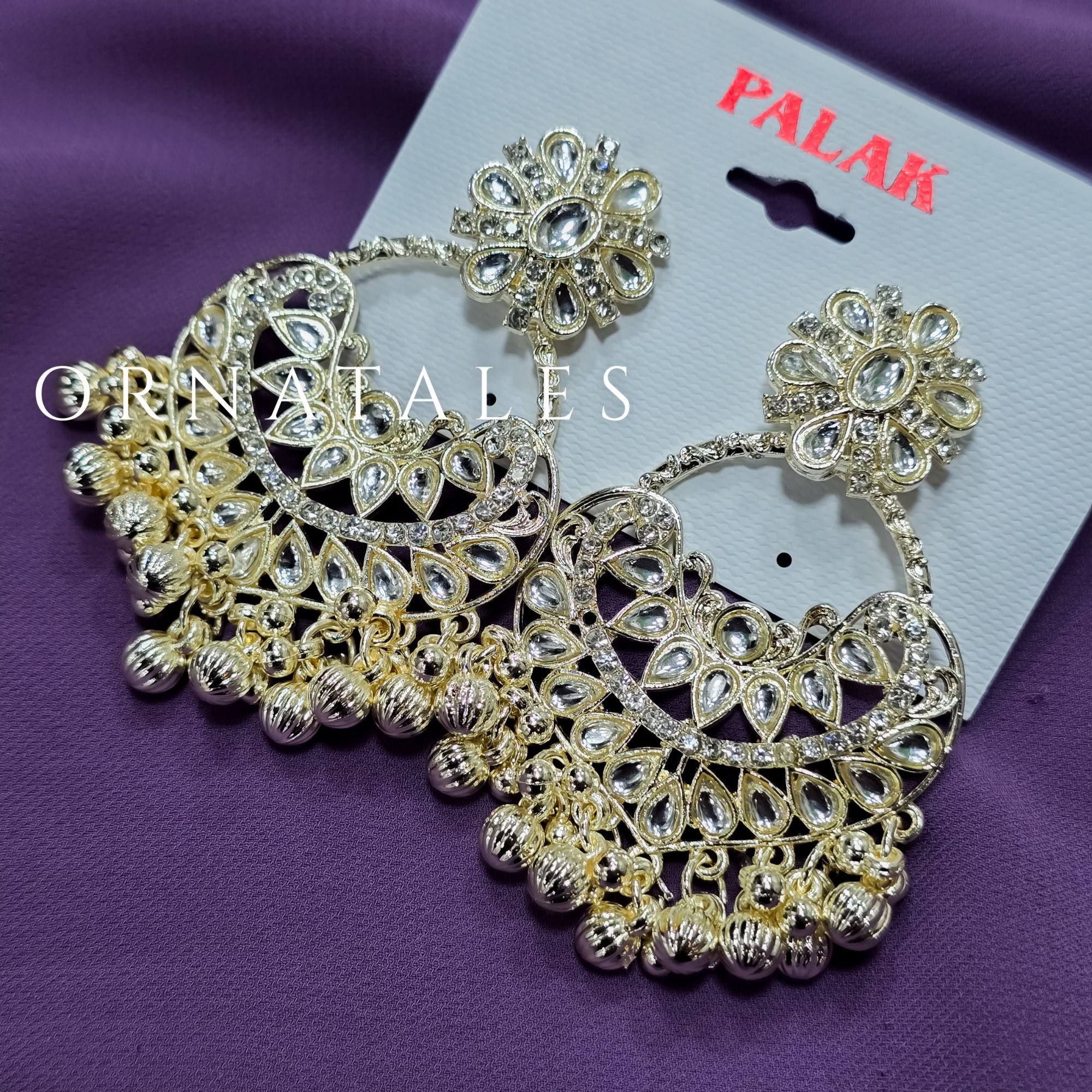 White Pakistani Chandbali Earrings featuring Multani Kundan design with Pearl Drops – Perfect for Bridal and Festive Look – Ornatales