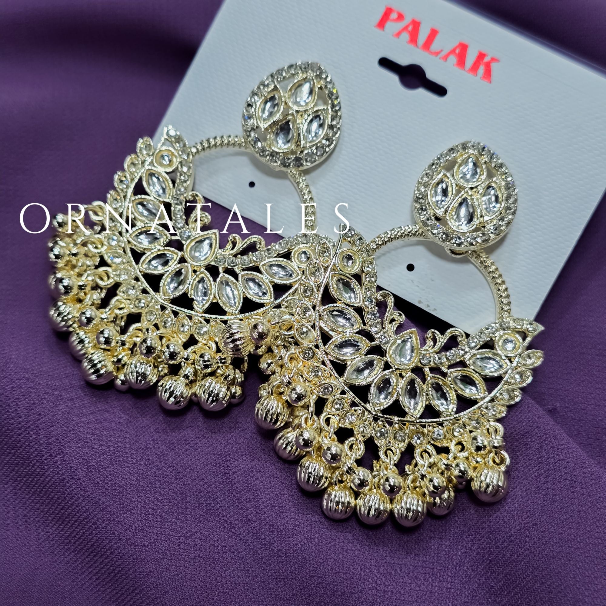 White Pakistani Chandbali Earrings featuring Multani Kundan design with Pearl Drops – Perfect for Bridal and Festive Look – Ornatales